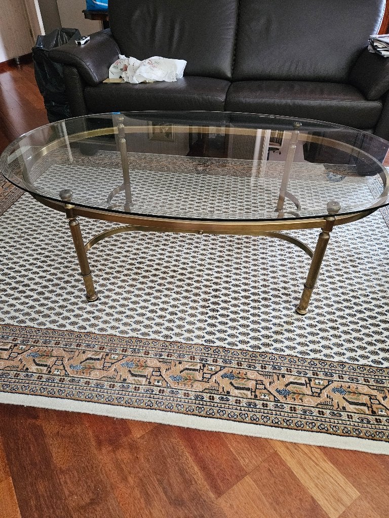 Te koop glazen salontafel 139 x 89 cm, Ophalen, 100 tot 150 cm, 50 tot 100 cm, Ovaal