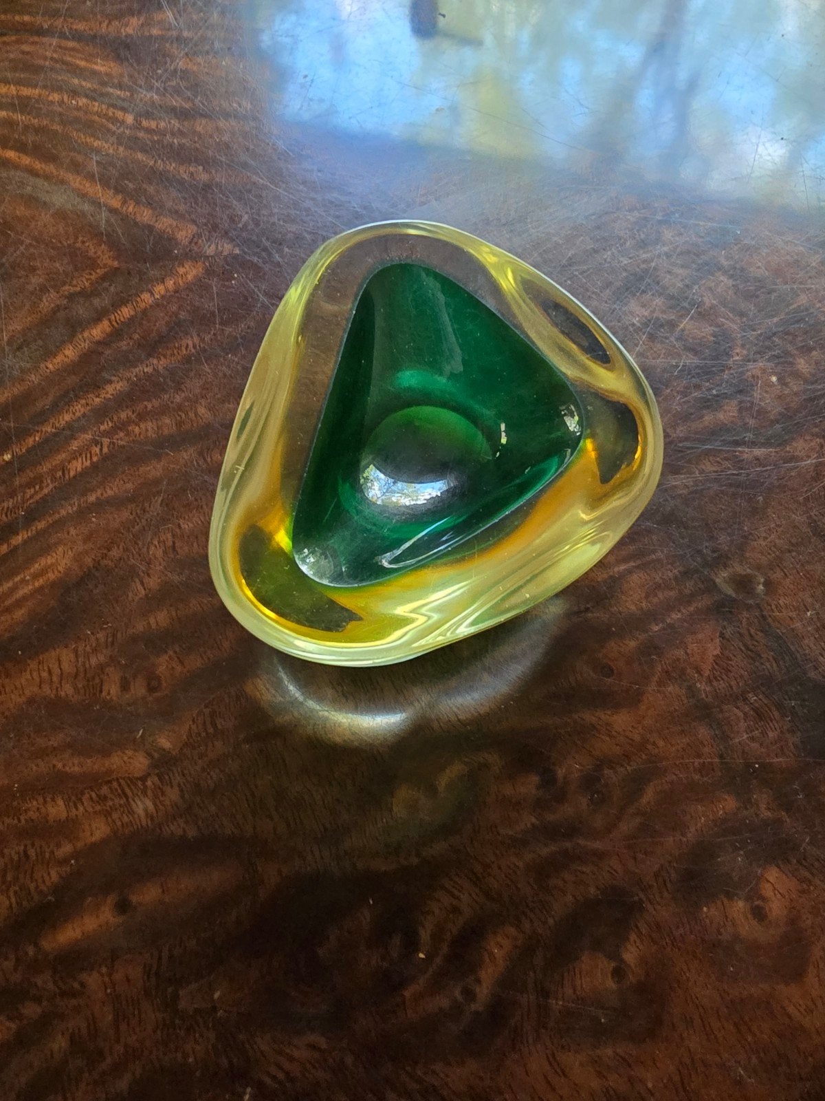 Vintage Murano Glas Asbak Groen/Geel, Antiek en Kunst, Antiek | Glas en Kristal, Ophalen of Verzenden