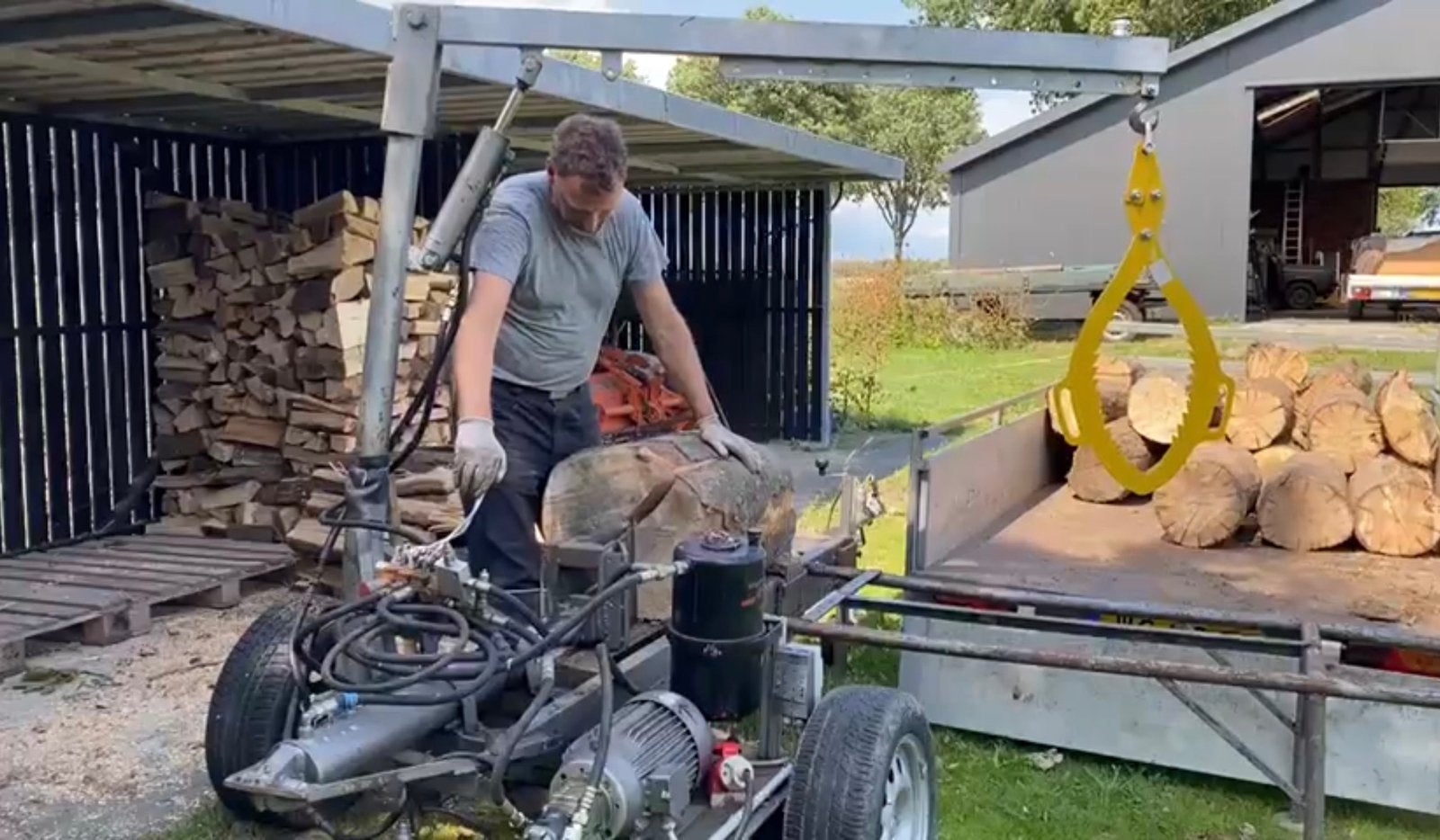Sterke houtklover op aanhangeras 400V, Ophalen, Liggend