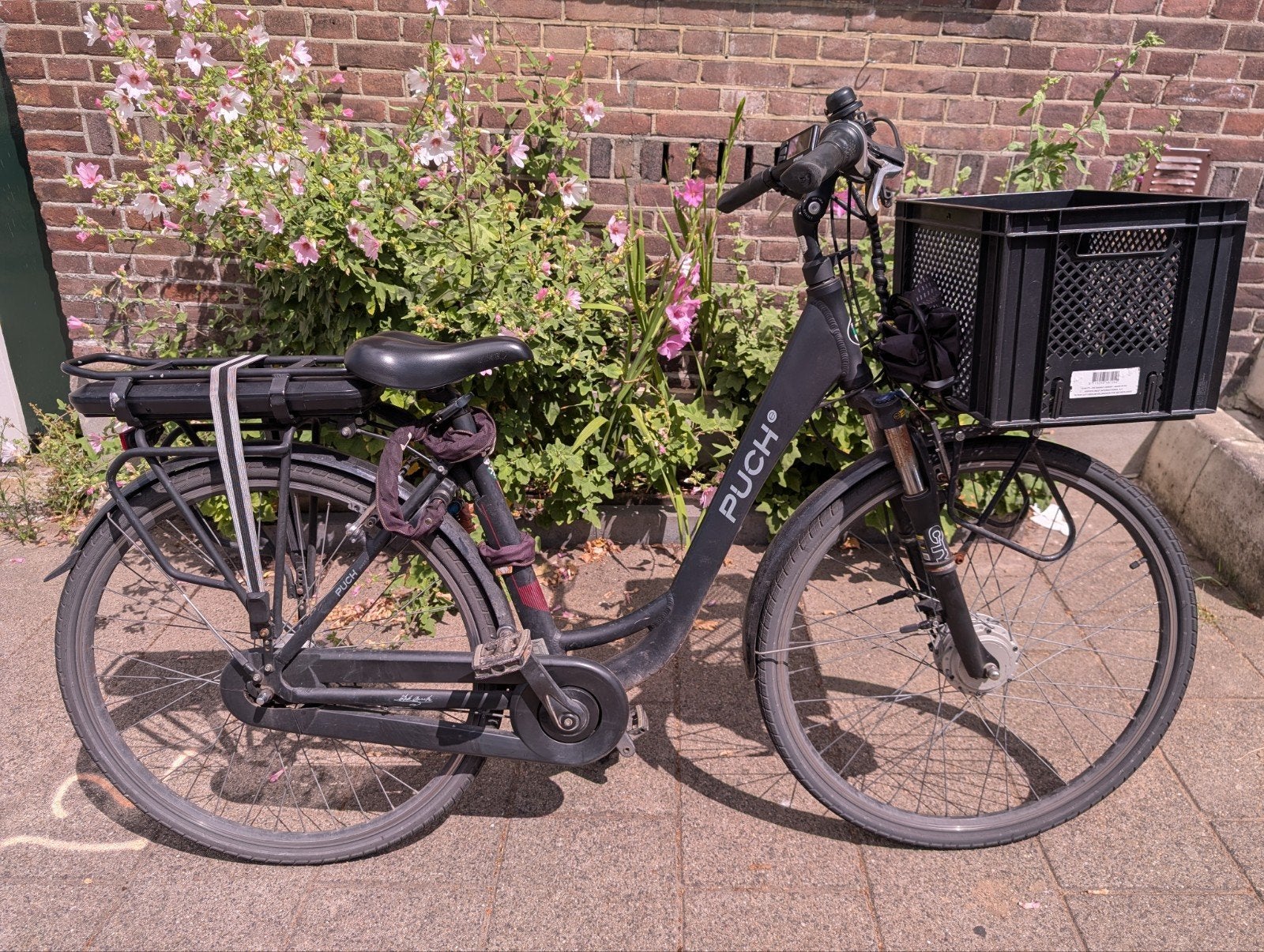 Puch E-bike met mand en 4598 km op de teller, Gebruikt, 51 tot 55 cm, 30 tot 50 km per accu, Ophalen