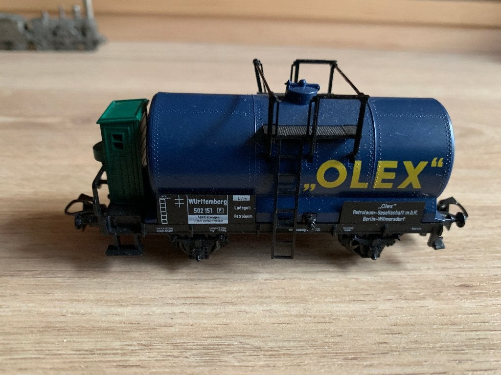 Märklin 4675 H0 Ketelwagen 'Olex' donkerblauw van  K.W.Sts.E, Wisselstroom, Gebruikt, Wagon, Ophalen of Verzenden