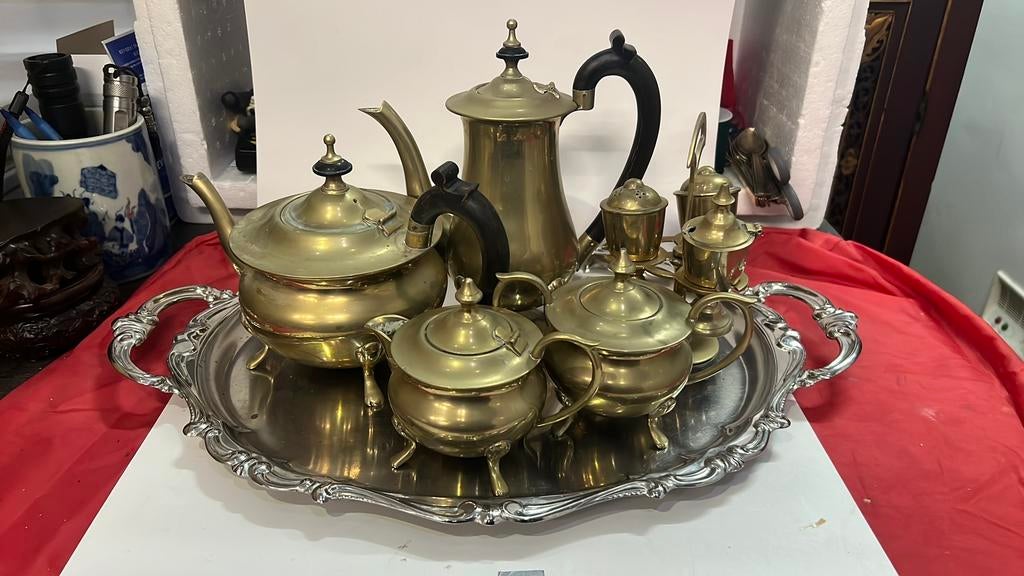Antiek verzilverd theeservies, Antiek en Kunst, Ophalen of Verzenden