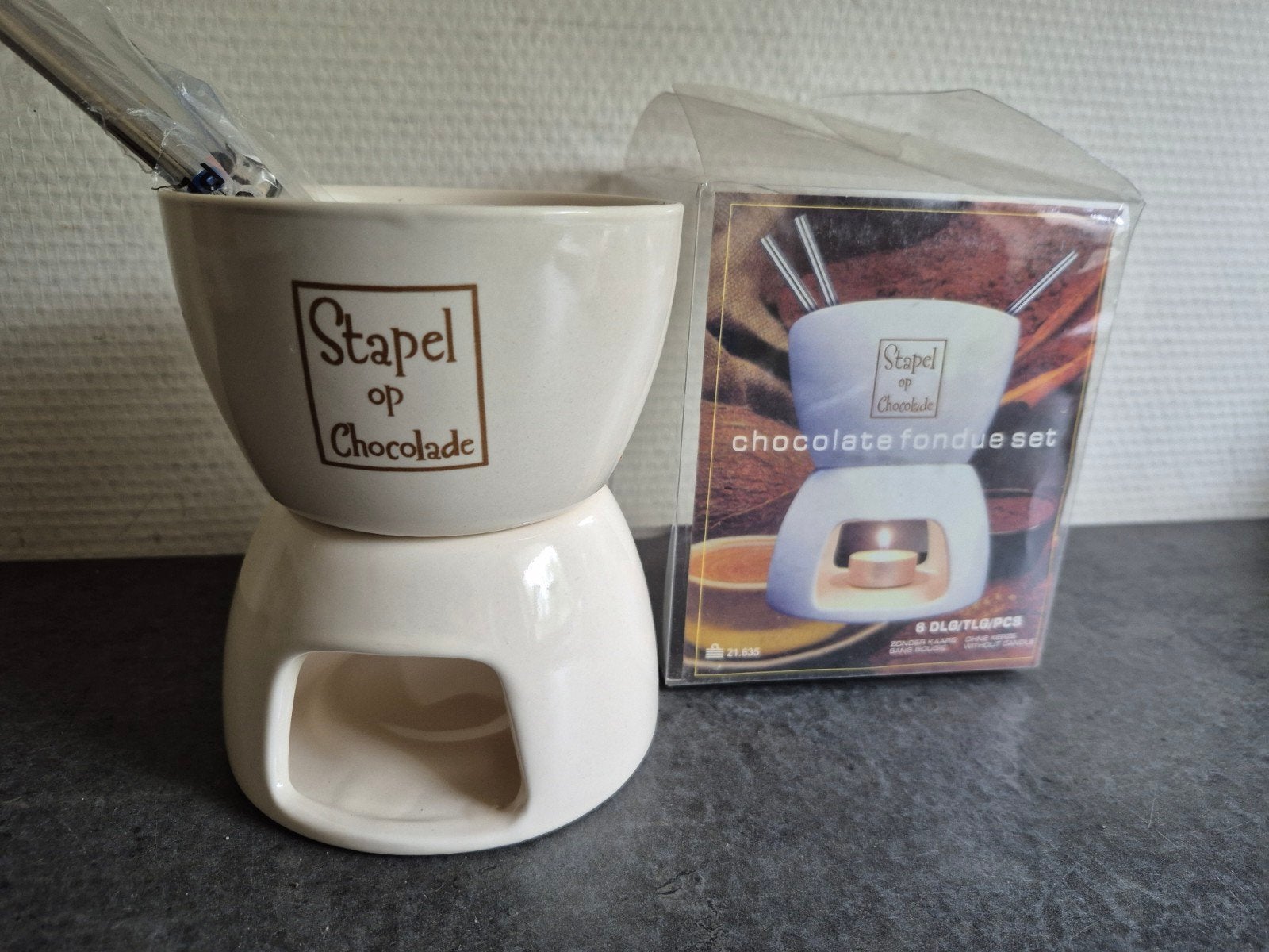 Nieuwe Vintage Chocoladefondue Set - Stapel op Chocolade, Ophalen of Verzenden