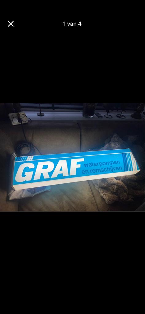 Vintage lichtbak reclame 'GRAF waterpompen en remschijven', Verzamelen, Merken en Reclamevoorwerpen, Ophalen of Verzenden, Gebruikt