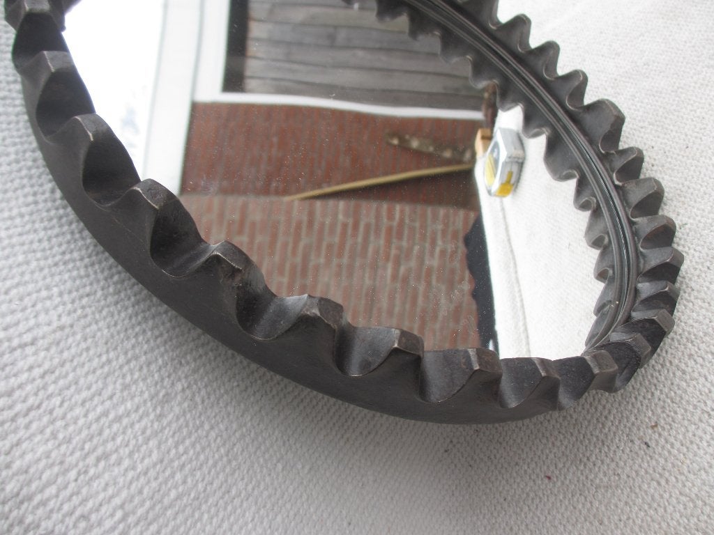 Modernistische SGY Brutalistische ronde wandspiegel, Huis en Inrichting, Woonaccessoires | Spiegels, Minder dan 50 cm, Rond, Ophalen of Verzenden
