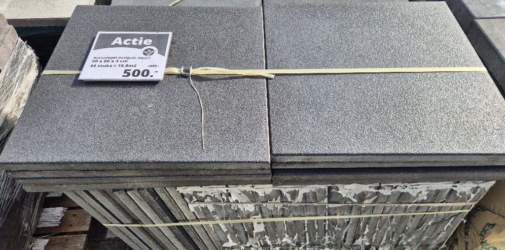 Tuintegel Gecoat Beton Zwart 60x60x3cm 44st. 15.8m2, Nieuw, Ophalen of Verzenden, 10 m² of meer, Beton