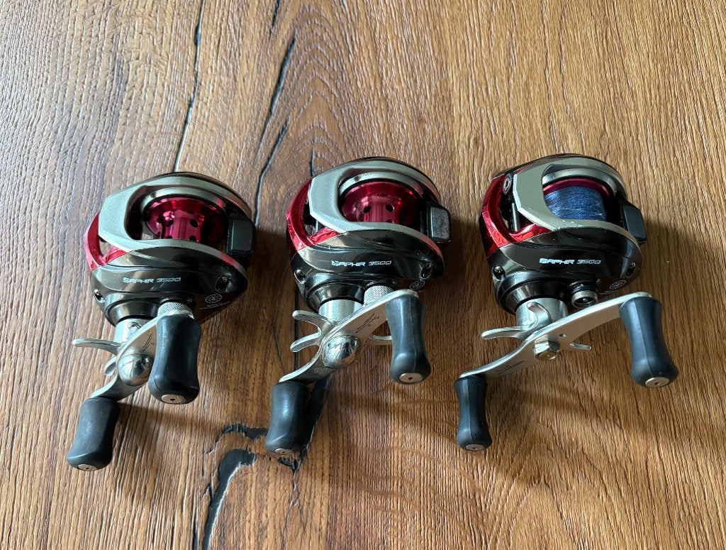 Drie reels Rozemeijer Saphir 3500, Watersport en Boten, Hengelsport | Roofvissen, Ophalen of Verzenden, Gebruikt, Overige typen