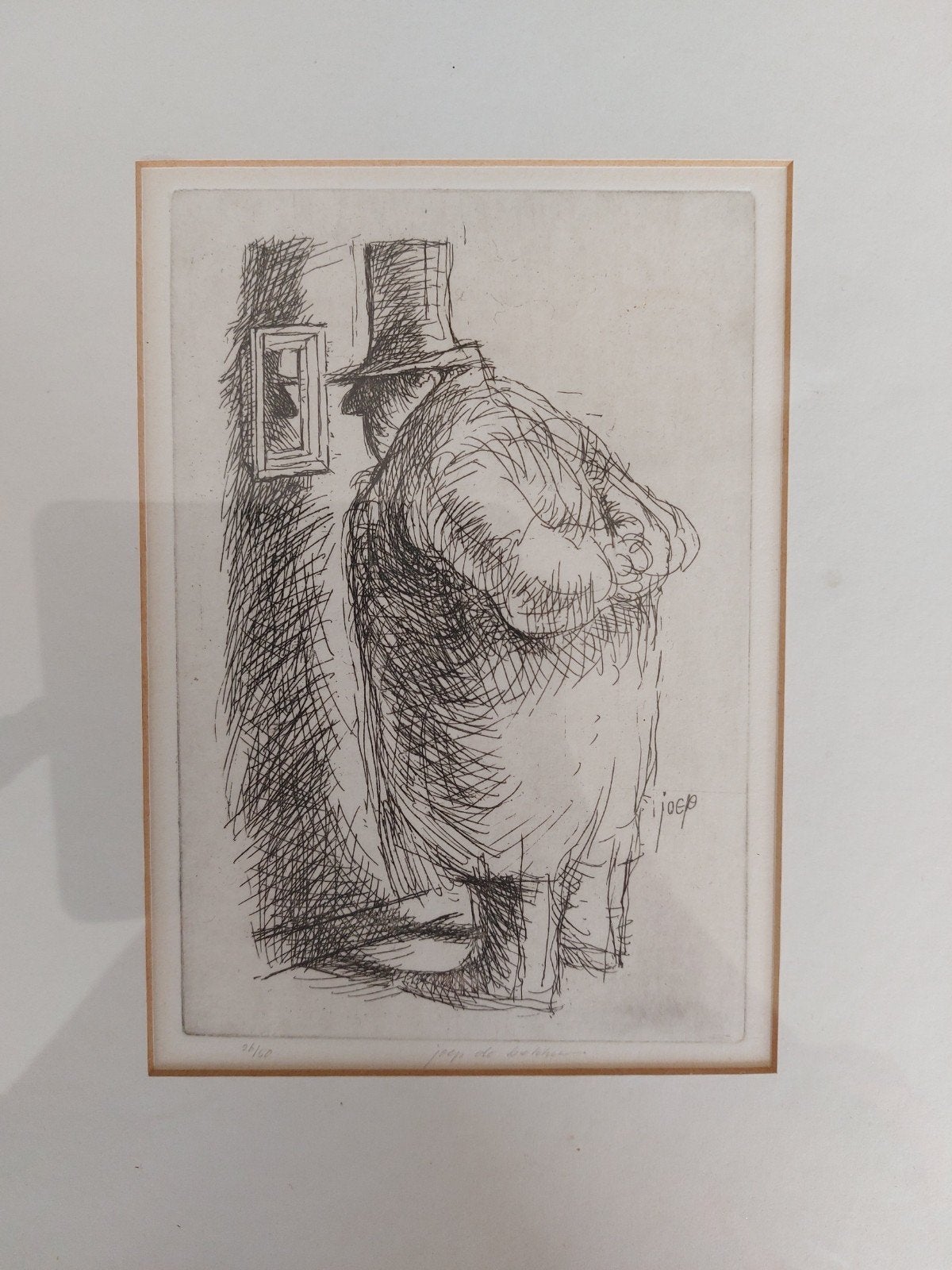 Joep de (Bekker?) Man met hoge hoed (Ets, 26/50), Antiek en Kunst, Dagelijks leven, Genummerd, Ophalen of Verzenden, 1950 - 1999
