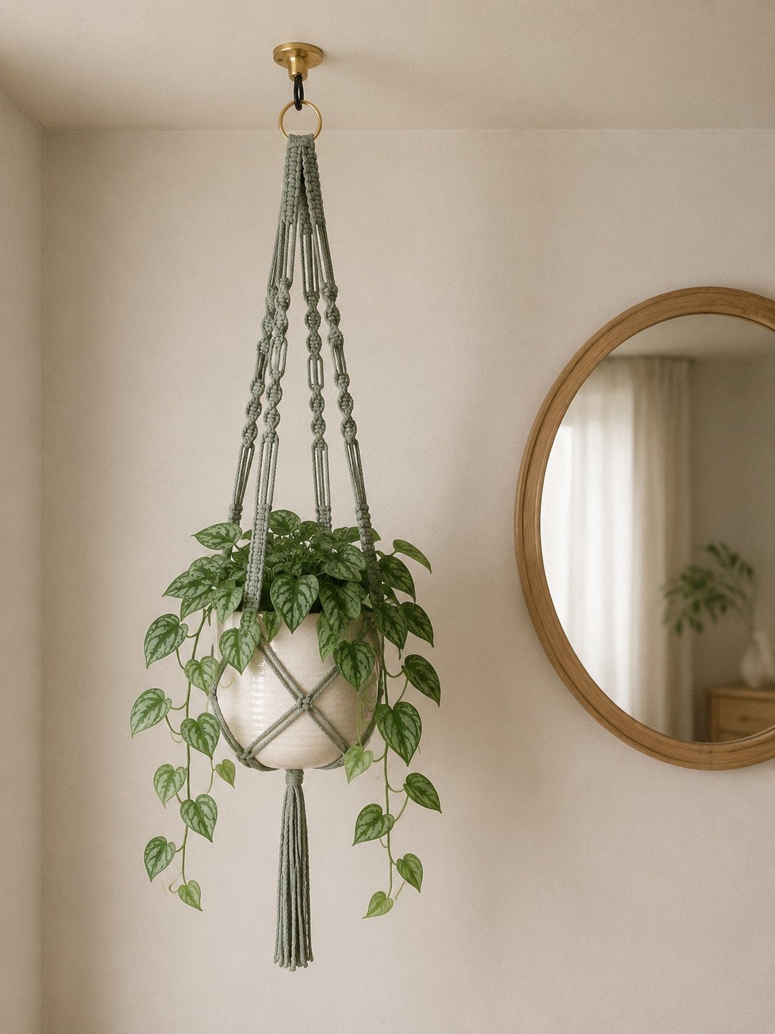 Macramé plantenhanger, Ophalen of Verzenden, Nieuw, Groen