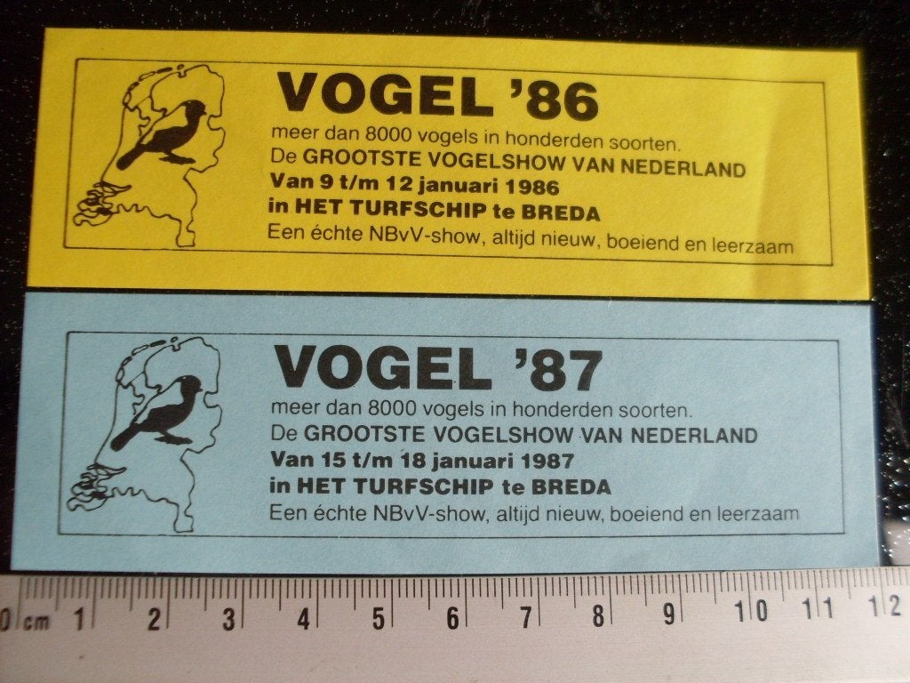 2x sticker het turfschip breda vogel 1987 vogelshow NBvV, Verzenden, Zo goed als nieuw, Bedrijf of Vereniging