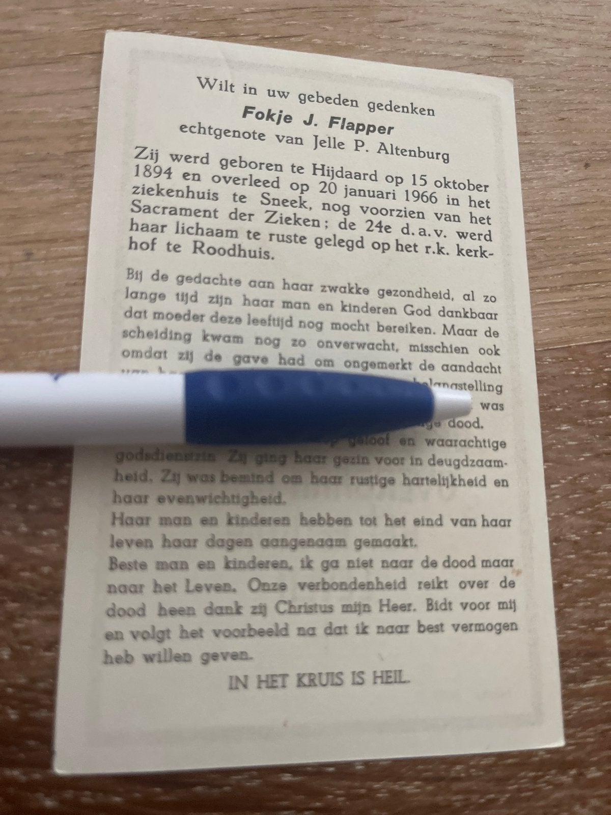 Flapper Fokje 1894 Hijdaard 1966  Sneek x Altenburg  - 31229, Ophalen of Verzenden, Bidprentje