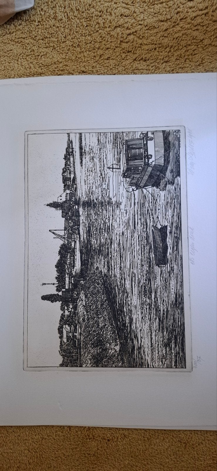 Ets van gezicht op Lekkerkerk. Wim  Zwiers 198, 2000 tot heden, Ets, Stadsgezicht, Ophalen of Verzenden