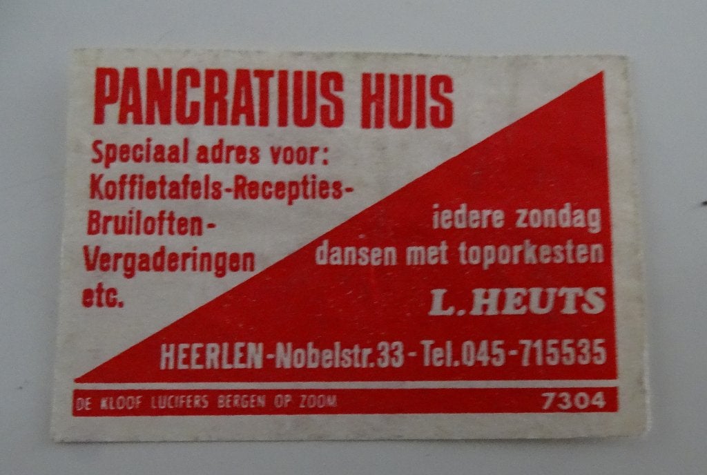 PANCRATIUS HUIS    Nobelstraat    HEERLEN, Ophalen of Verzenden, Luciferdoosjes of -merken