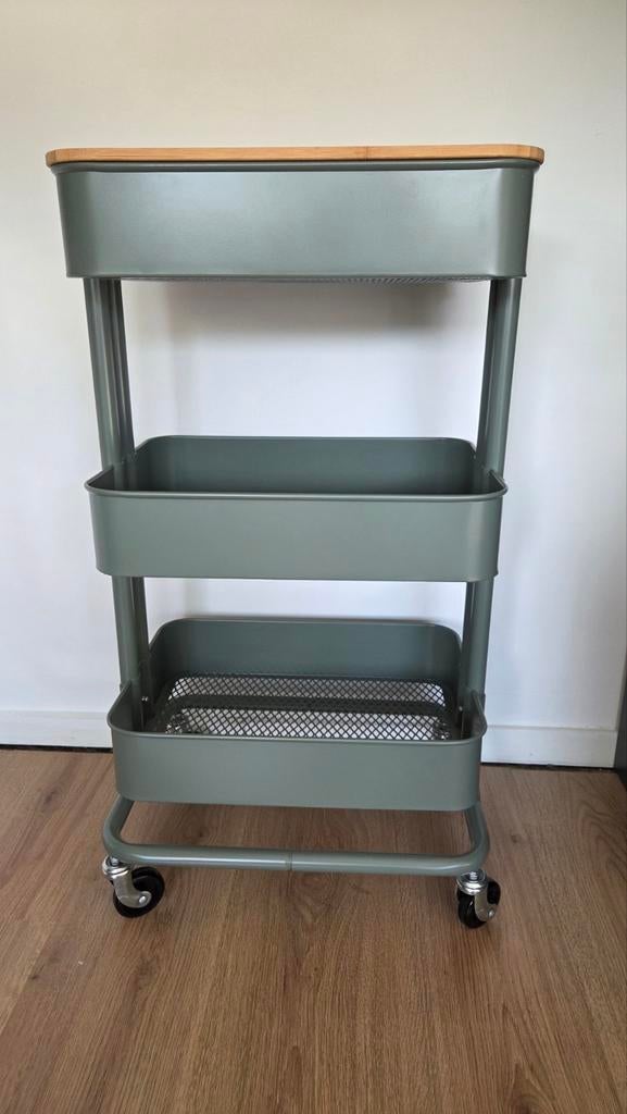 Ikea RASKOG keukentrolley met houten blad, Ophalen, Groen, IKEA, Keukentrolley