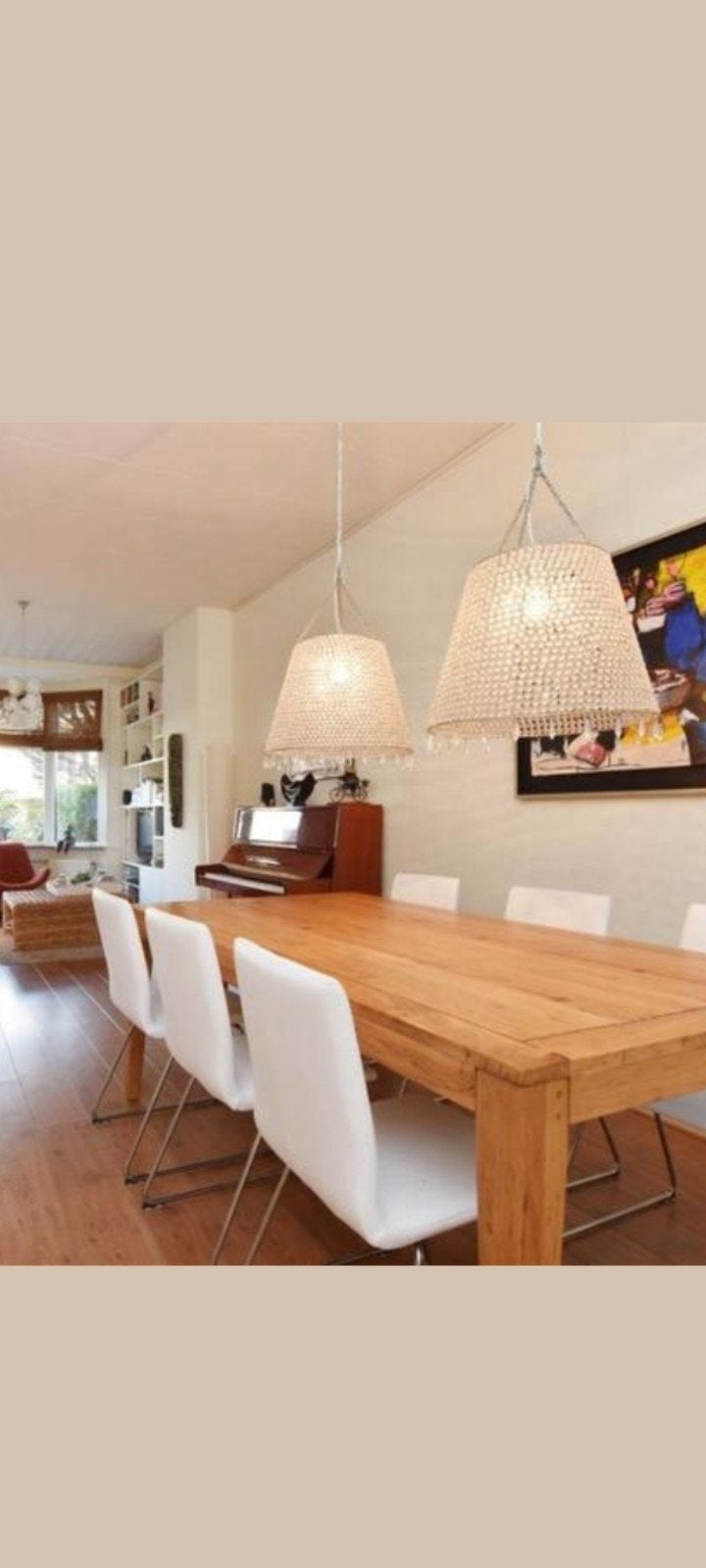 Hanglamp met kralen en kristallen, Ophalen, E27 (groot), Zo goed als nieuw, Glas