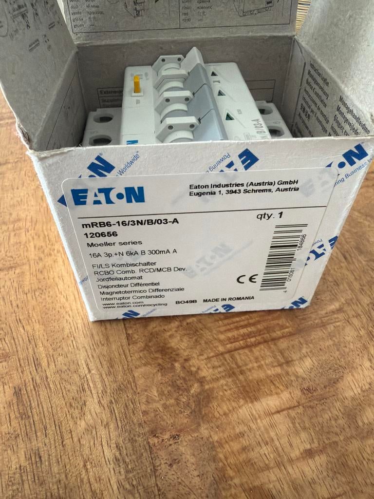 Eaton aardlekschakelaar mRB6-16/3N/B/03-A 16A 3P+N, Ophalen of Verzenden, Nieuw, Schakelaar