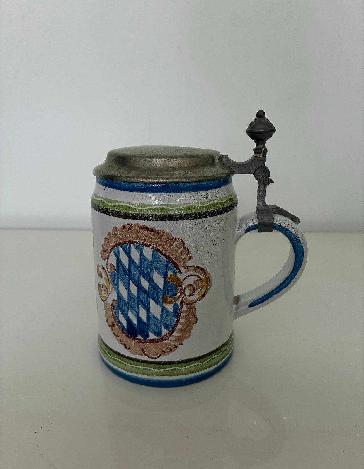 Vintage Keramische Bierpul met Tinnen Deksel, Antiek en Kunst, Ophalen of Verzenden