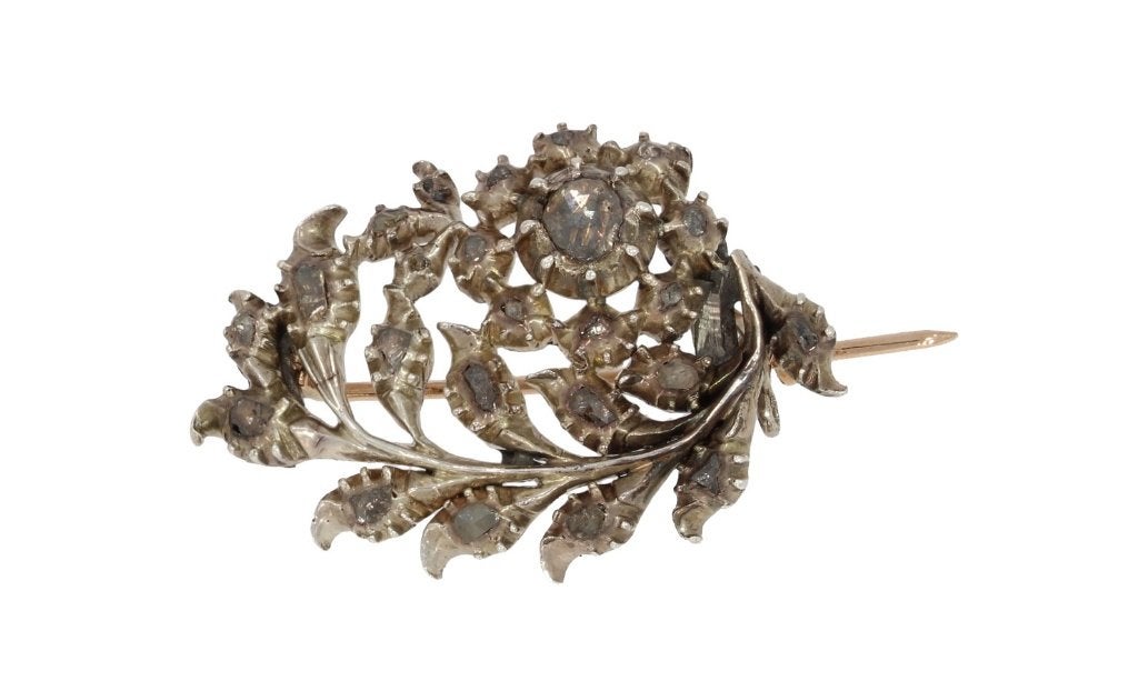 Diamanten antieke 14k gouden bloem broche tak zilver dames, Verzenden, Goud, Broche, Met edelsteen