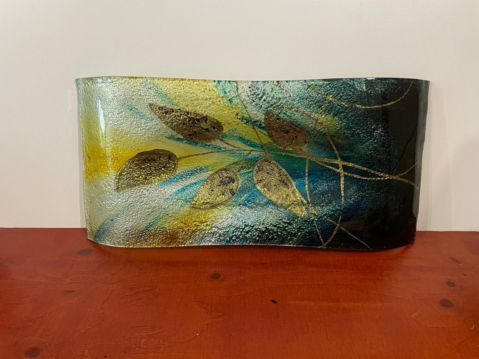 Handgemaakte glazen schaal met abstract design, Ophalen
