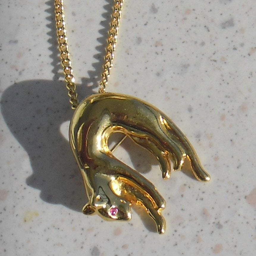 vintage ketting met hanger / broche Panter (naar Cartier), Overige materialen, Ophalen of Verzenden, Zo goed als nieuw, Met edelsteen