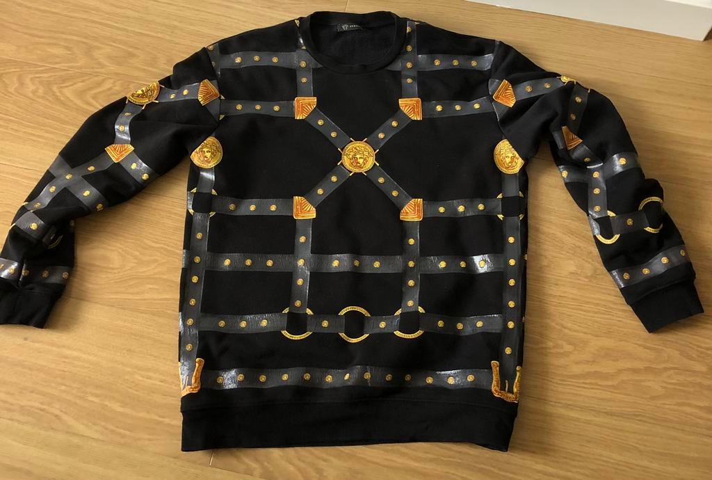 Vintage Versace Harness Sweater - black/gold | XL | jaren 80, Ophalen of Verzenden, Zo goed als nieuw, Maat 56/58 (XL), Zwart