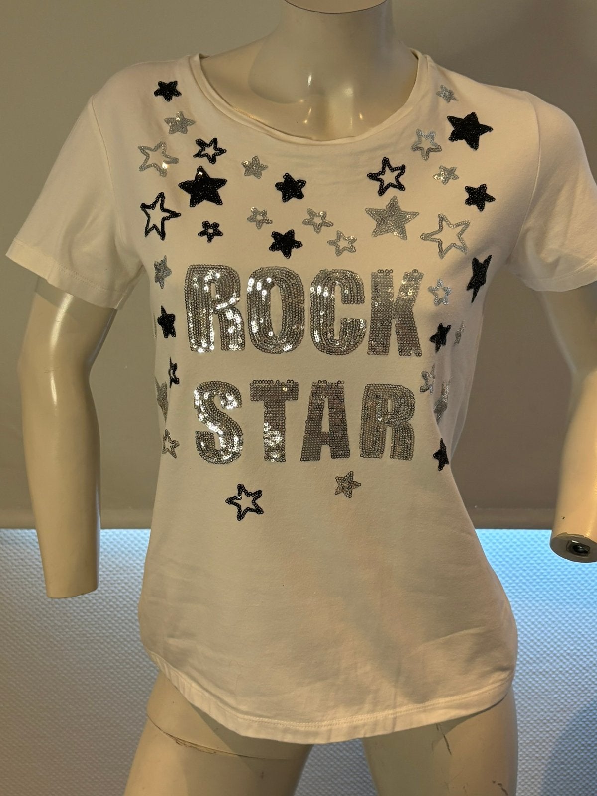 Blugirl shirt met paillettenmaat it 44. M, Kleding | Dames, T-shirts, Maat 38/40 (M), Wit, Ophalen of Verzenden, Zo goed als nieuw