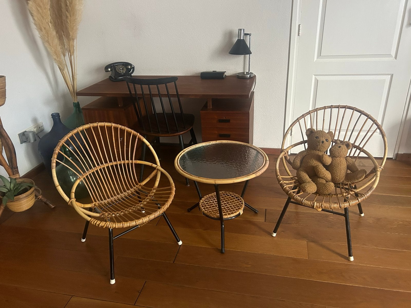 Vintage Rohe Noordwolde Bamboe Tafeltje en Stoelen Set, Ophalen