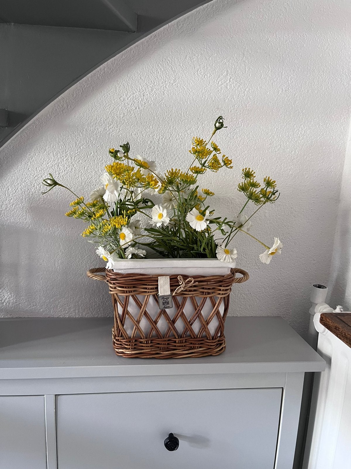 Riviera Maison Rattan Bloempot/Plantenbak met Handvatten, Gebruikt, Bruin, Ophalen of Verzenden, Met handvat