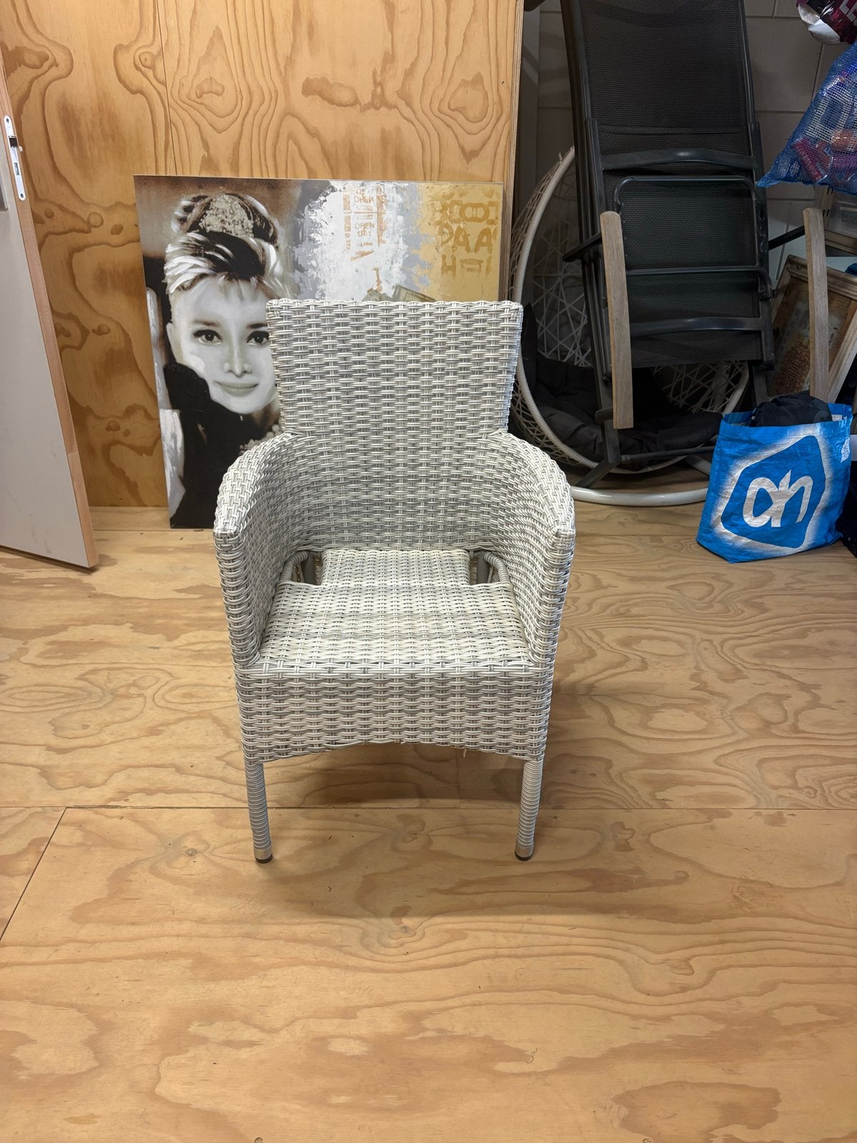 6 stuks Witte rotan stoelen - Gebruikt- intratuin, Huis en Inrichting, Ophalen, Gebruikt, Wit, Riet of Rotan