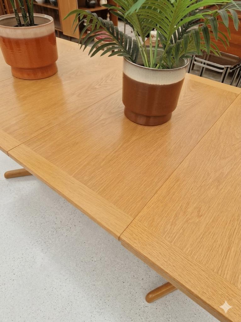 Vintage lichthouten ovale uitschuiftafel tot 282cm, Ophalen, ., 200 cm of meer, 50 tot 100 cm