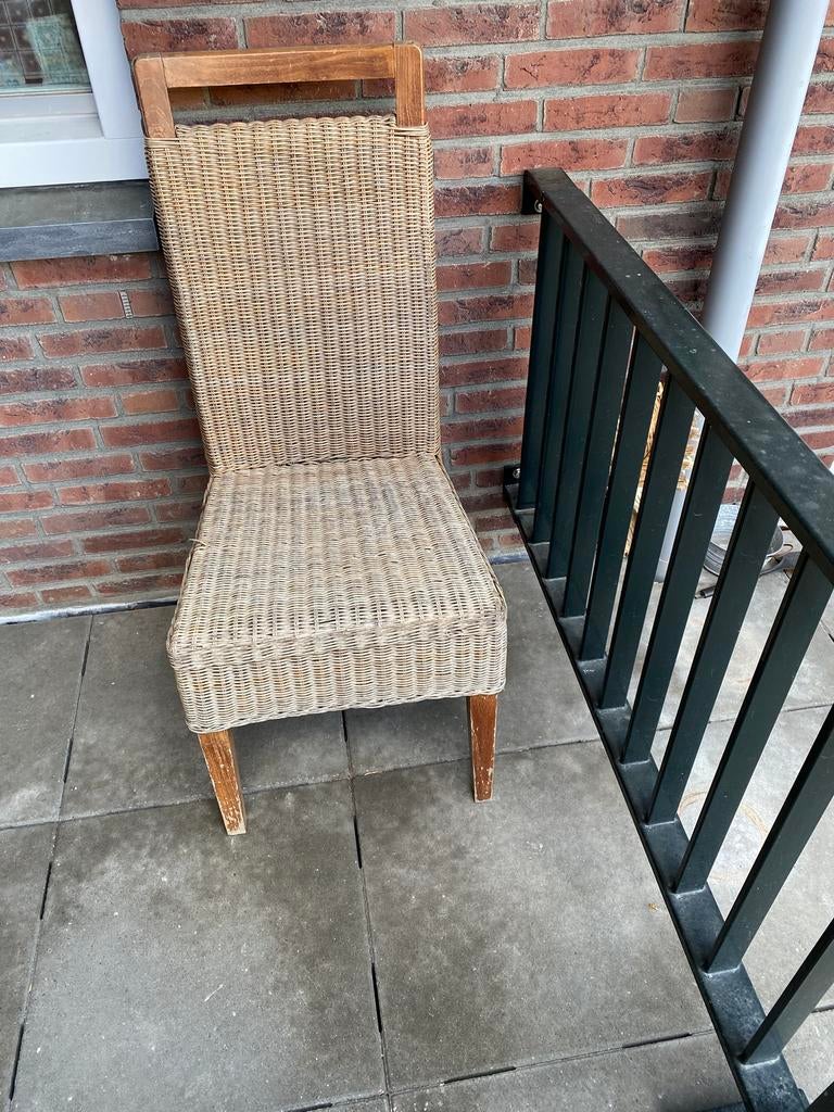 6 rotan houten stoelen, Huis en Inrichting, Stoelen, Ophalen, Bruin, Riet of Rotan, Zo goed als nieuw