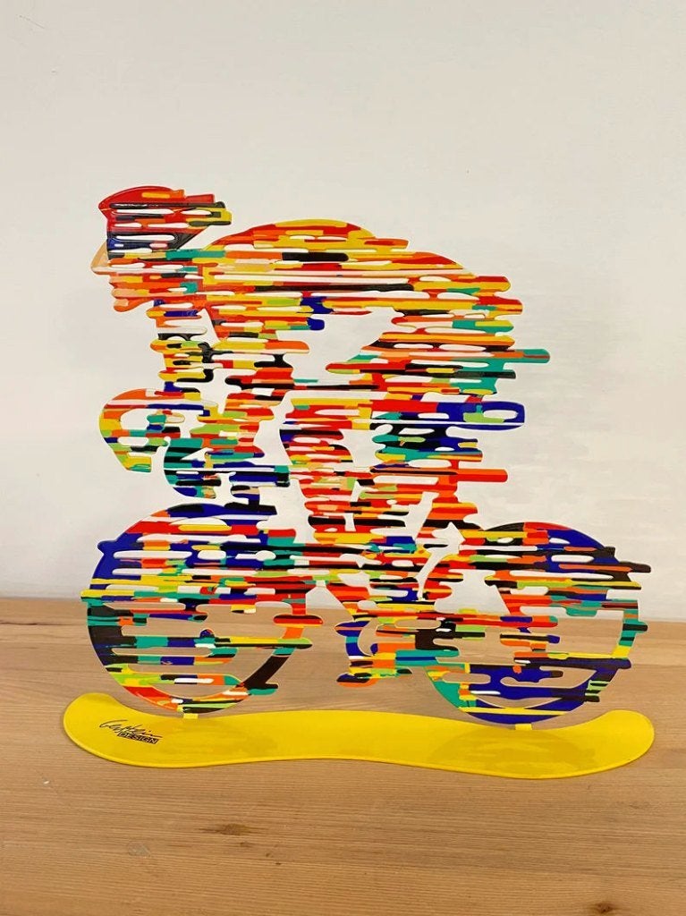 Metalen sculptuur Wielrenner David Gerstein, Overige onderwerpen, Ophalen of Verzenden, 20 - 50 cm, Beeld