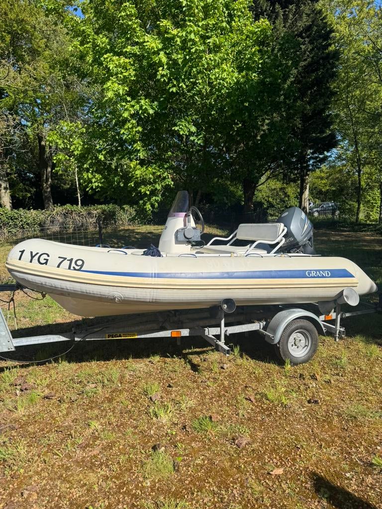 Grand 380 Rib met 25 pk 4 takt Yamaha op Pega trailer, Watersport en Boten, Ophalen, Gebruikt, Snelvarend, Tot 6 meter