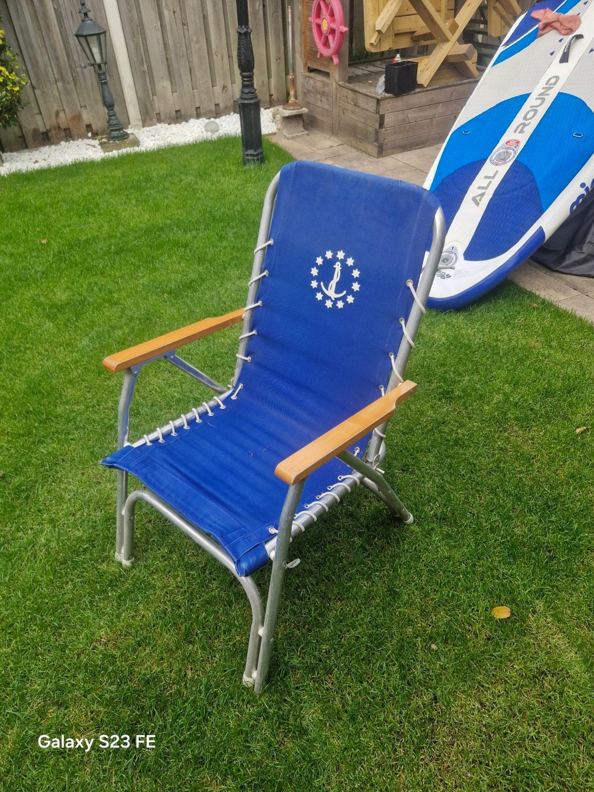 Blauwe opvouwbare strandstoel met ankerlogo, Watersport en Boten, Ophalen, Gebruikt