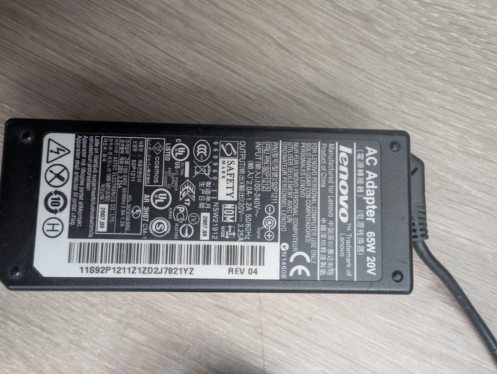 Lenovo AC Adapter 65W 20V - Oplader voor Laptop, Computers en Software, Ophalen of Verzenden, Gebruikt, Lenovo