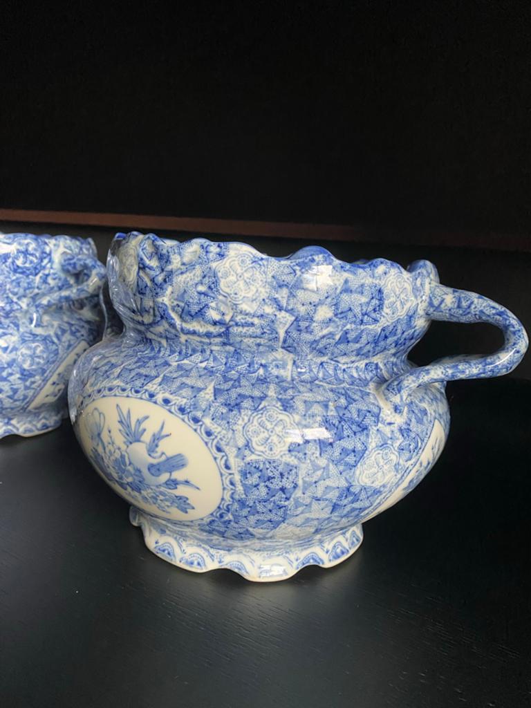 Set van 2 aardewerk potten met blauw-wit decor, Ophalen
