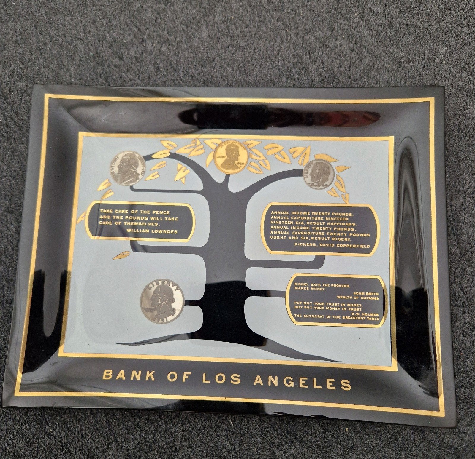 schaaltje, glas, afbeeldingen US munten, Bank of Los Angeles, Ophalen, Noord-Amerika
