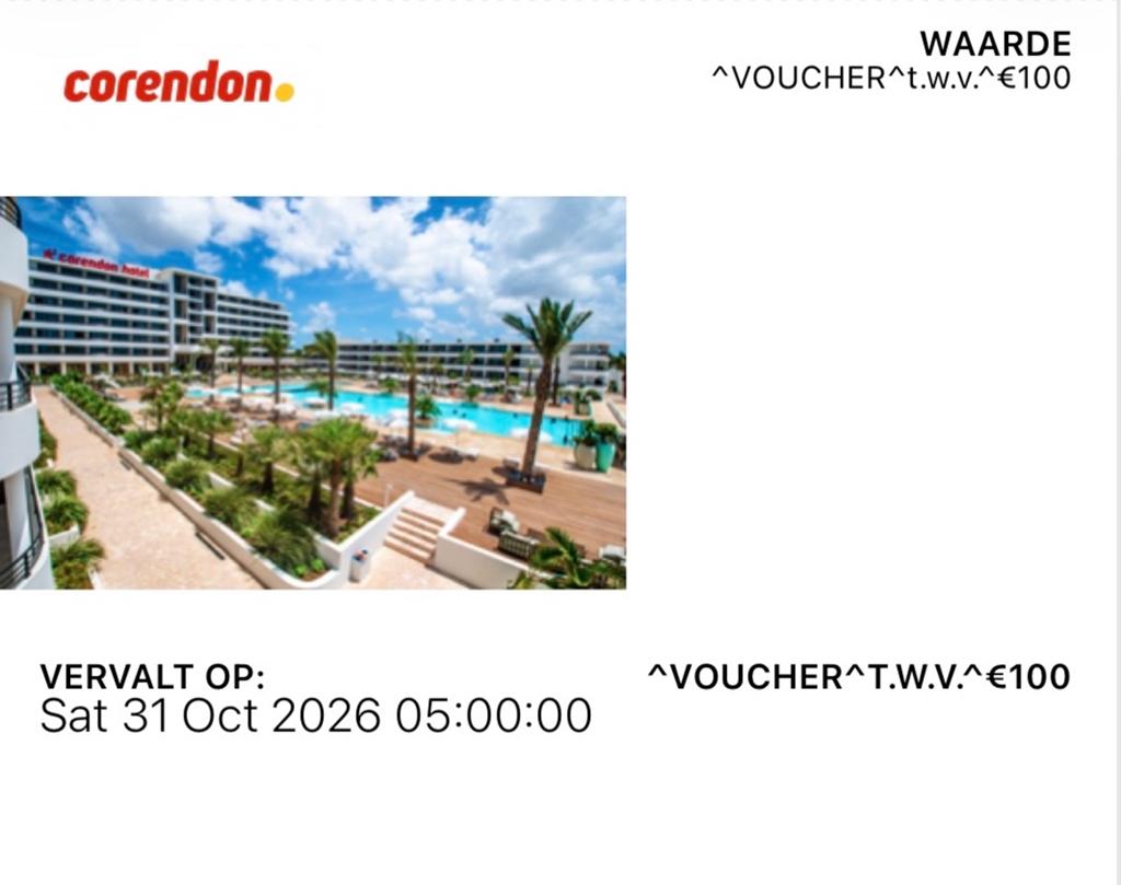Corendon voucher twv € 100,00 vervalt 31-10-2026, Tickets en Kaartjes, Cadeaubon, Overige typen