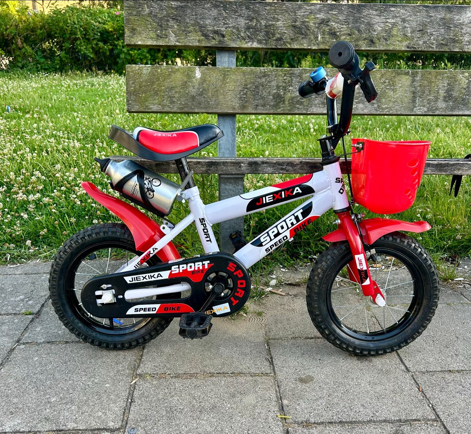 Zgan Jiexika Kinderfiets 12 inch met zijwieltjes en mandje, Ophalen, Zijwieltjes, Gebruikt, Velgrem