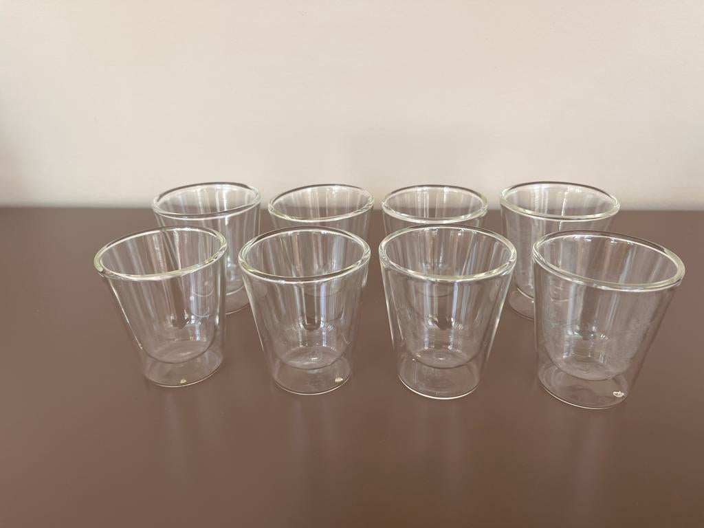 8 dubbelwandige espresso kopjes - Glas, Ophalen of Verzenden, Zo goed als nieuw, Wit, Glas