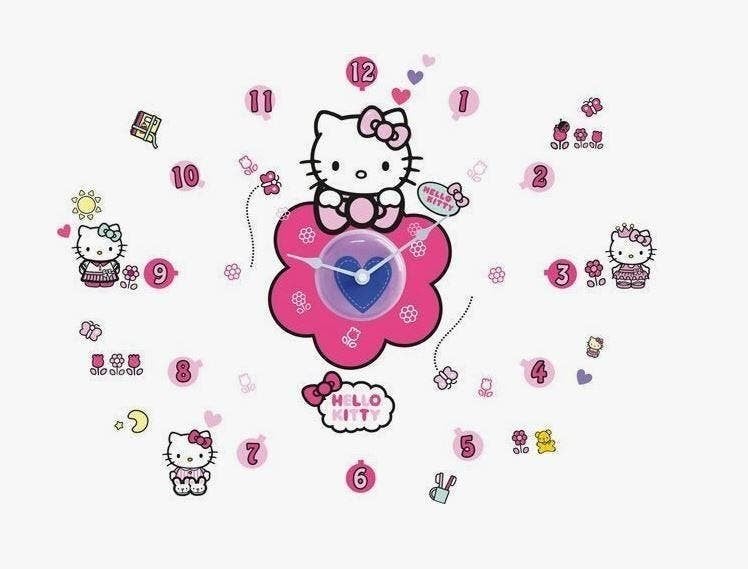 Hello Kitty Wandklok met Muurstickers - VAN 19,95 VOOR 7,50!, Ophalen of Verzenden, Nieuw