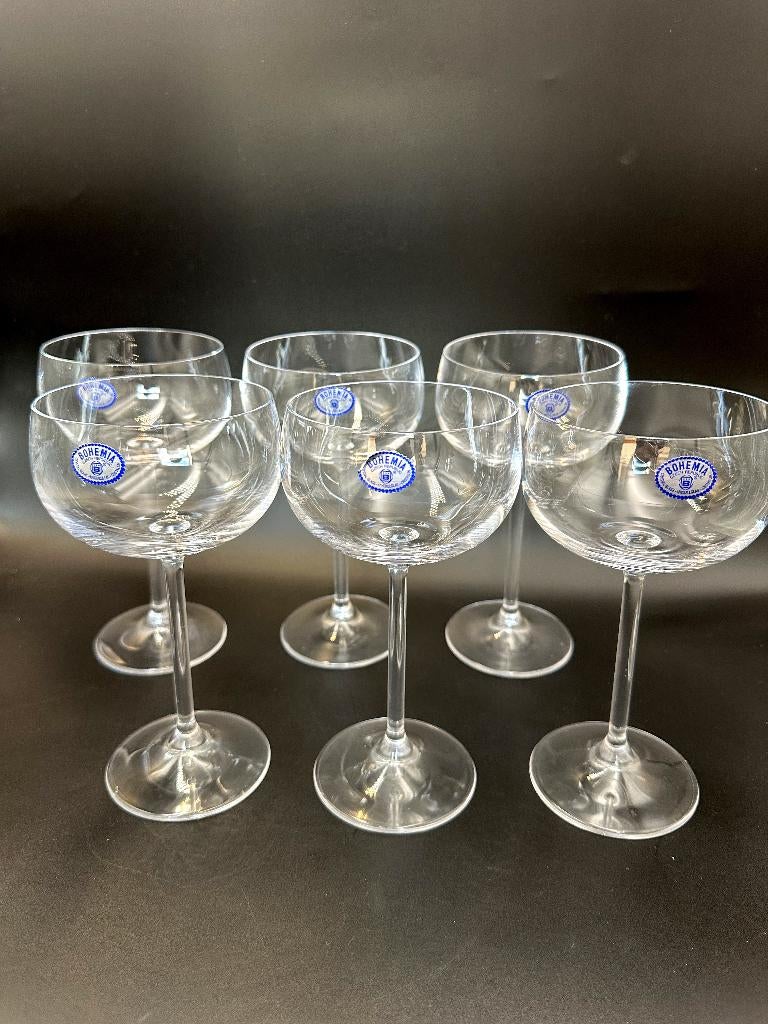 6 x Bohemia kristallen wijnglazen jaren 70/80, Glas of Glazen, Ophalen of Verzenden, Overige stijlen, Glas