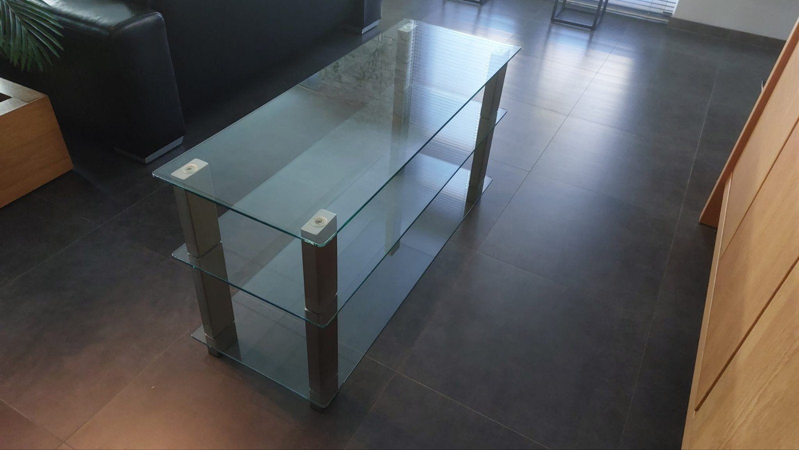Glazen sidetable / tv meubel, Ophalen, 100 tot 150 cm, Minder dan 50 cm