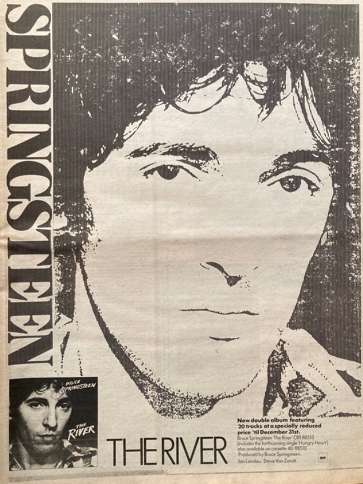 Paginagrote A3 advertentie BRUCE SPRINGSTEEN The River relea, Ophalen of Verzenden