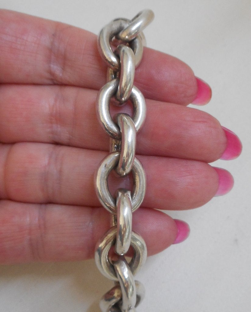 Zilveren massieve schakel armband met staafslot nr.1218, Verzenden, Zo goed als nieuw, Zilver, Zilver