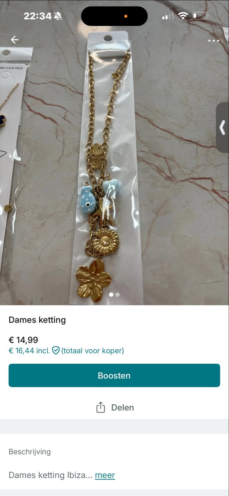 Dames ketting met bedels - Ibiza stijl, Sieraden, Tassen en Uiterlijk, Kettingen, Nieuw, Ophalen of Verzenden, Goud, Overige materialen