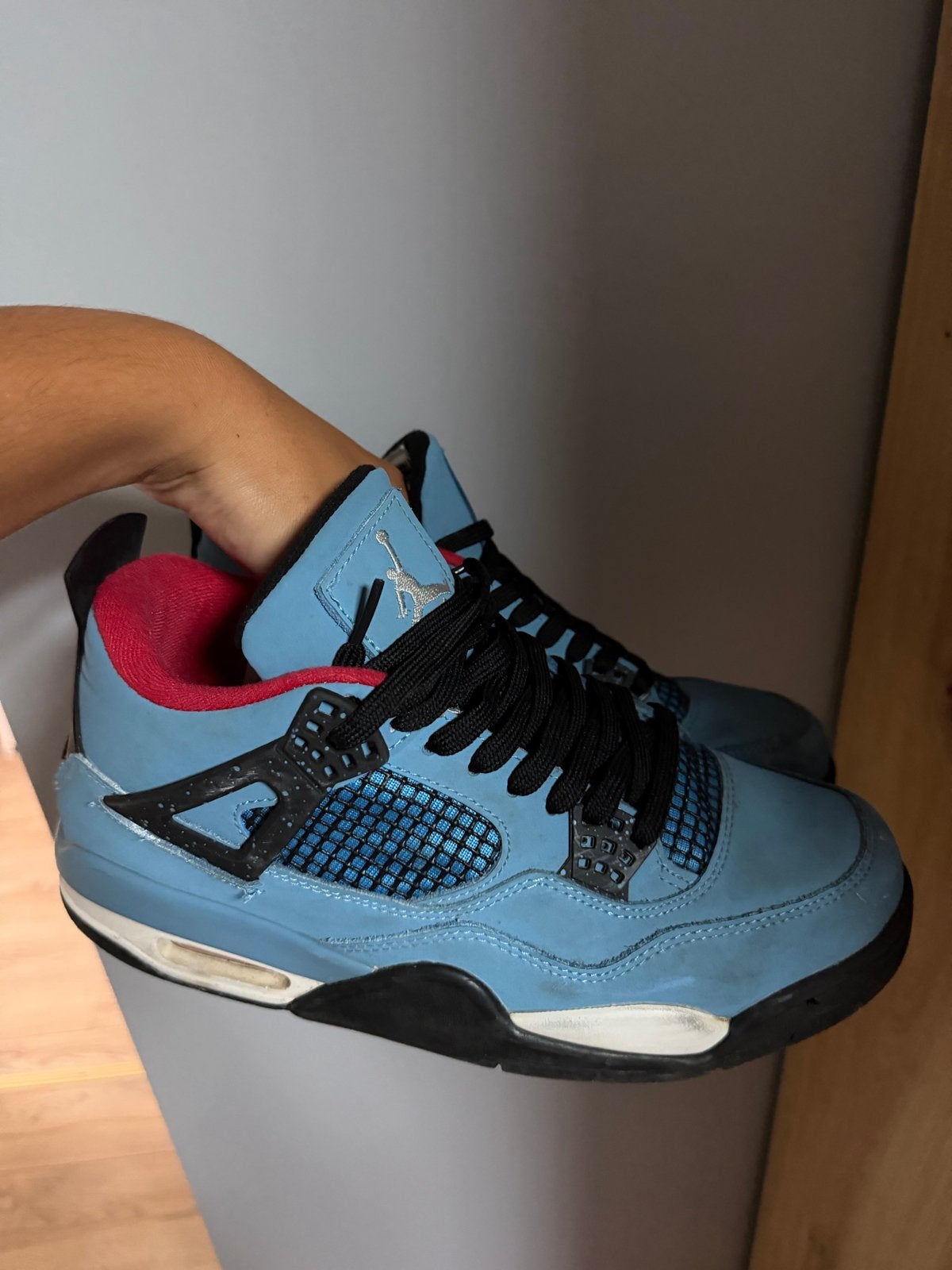 Nike Air Jordan 4 Retro Travis Scott Cactus Jack maat 43, Ophalen, Gedragen, Blauw, Sneakers of Gympen
