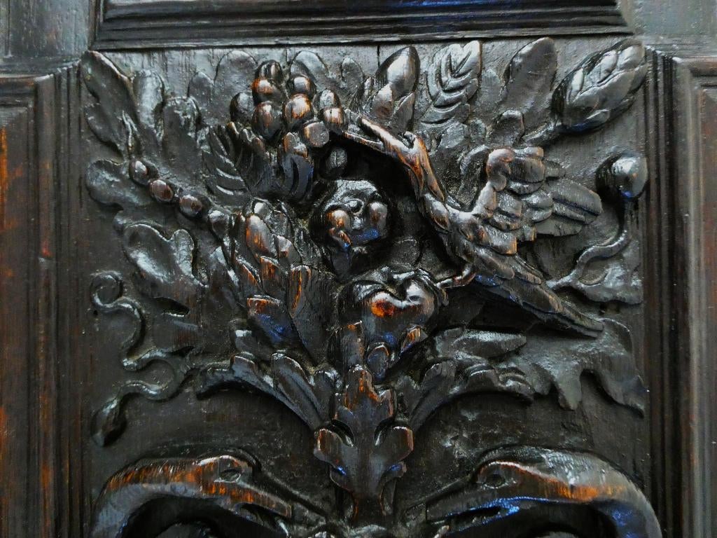 Decoratief paneel houtgesneden met vaas 2 slangen en vogel, Ophalen of Verzenden