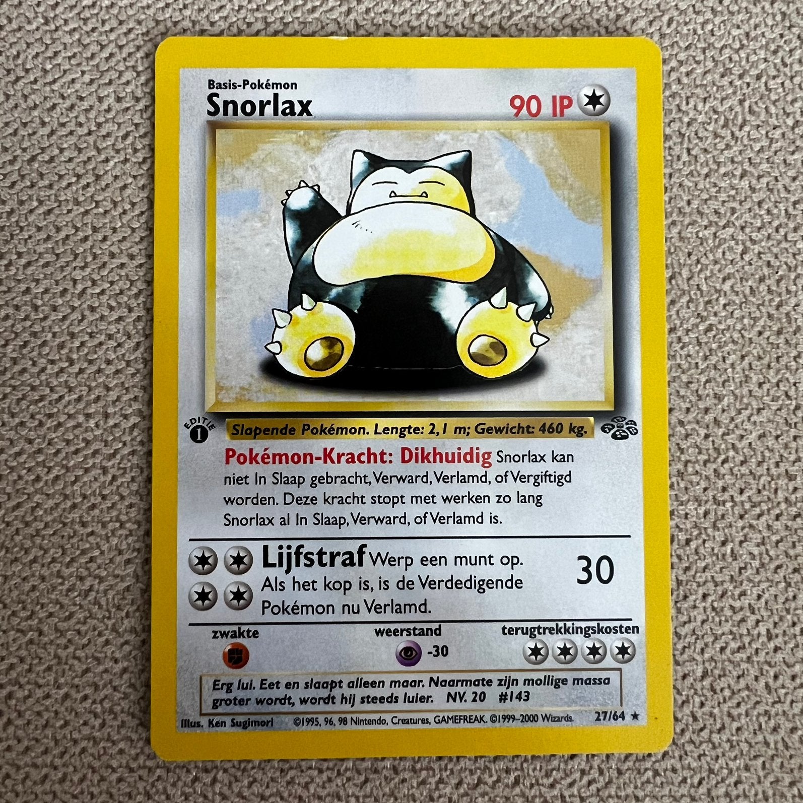 Pokémon | Snorlax 27/64 | 1st edition | NL, Ophalen of Verzenden, Zo goed als nieuw