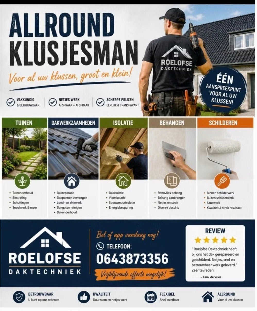 Allround klusjesman: tuinman, dakdekker, schilder, Garantie